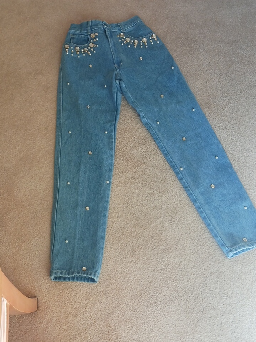 Vintage/New Women's Jeans- Brand..Monique..U.S.A. sz 3/4, Crystal&Pearls Design